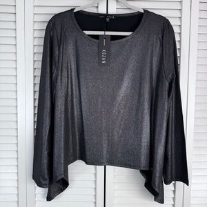 Kozan Mila Shine Metallic Topper Top Gray Silver Asymmetrical Artsy Medium NWT